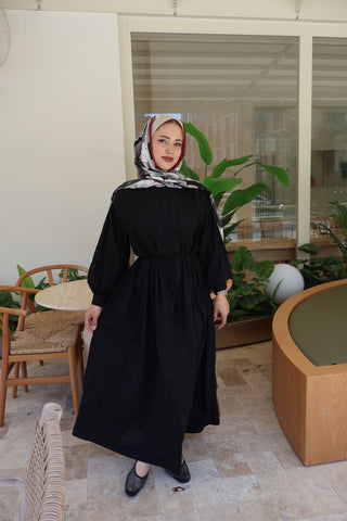 Nervür Kleid Schwarz 188