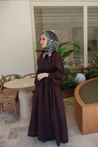 Nervür Kleid Braun 188