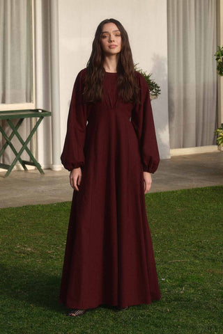 LAYLA LEINEN KLEID BORDO