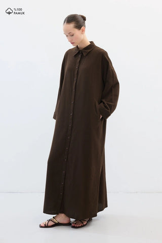 LEINEN HEMD KLEID BRAUN