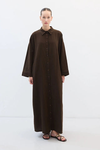 LEINEN HEMD KLEID BRAUN
