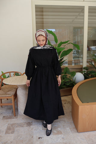 Nervür Kleid Schwarz 188