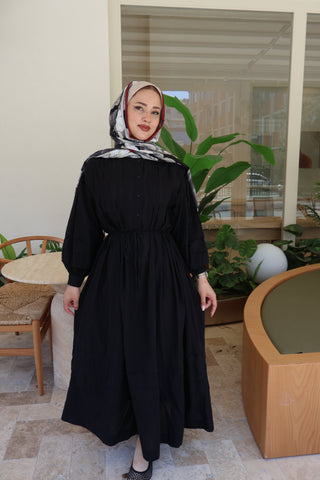 Nervür Kleid Schwarz 188