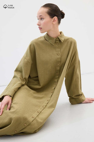 LEINEN HEMD KLEID GRÜN