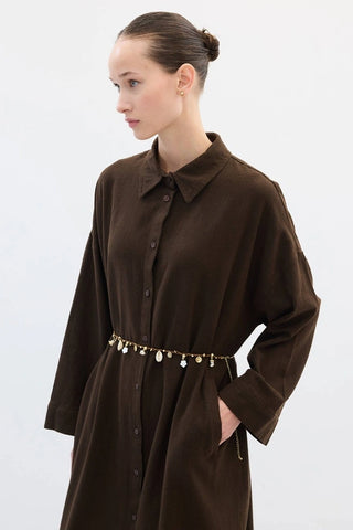 LEINEN HEMD KLEID BRAUN