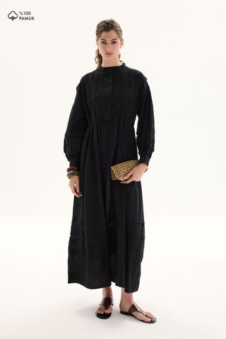 Nervür Kleid Schwarz 188